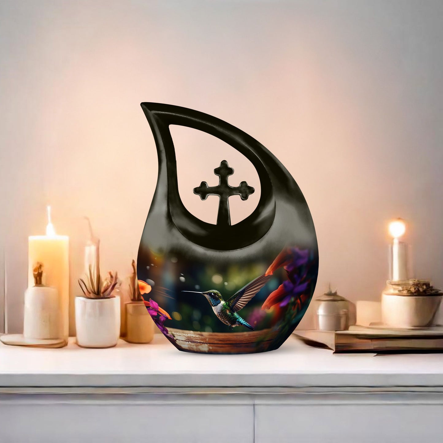 10 Inch Cross Drop Humming Bird Urn