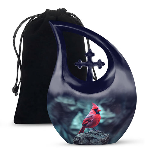 10-inch Cardinal Bird themed Cross Drop Urn