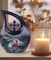 10-inch Cardinal Bird themed Cross Drop Urn