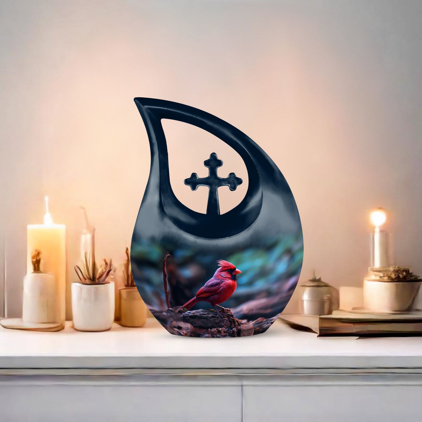10 Inch Cardinal Bird Urn,