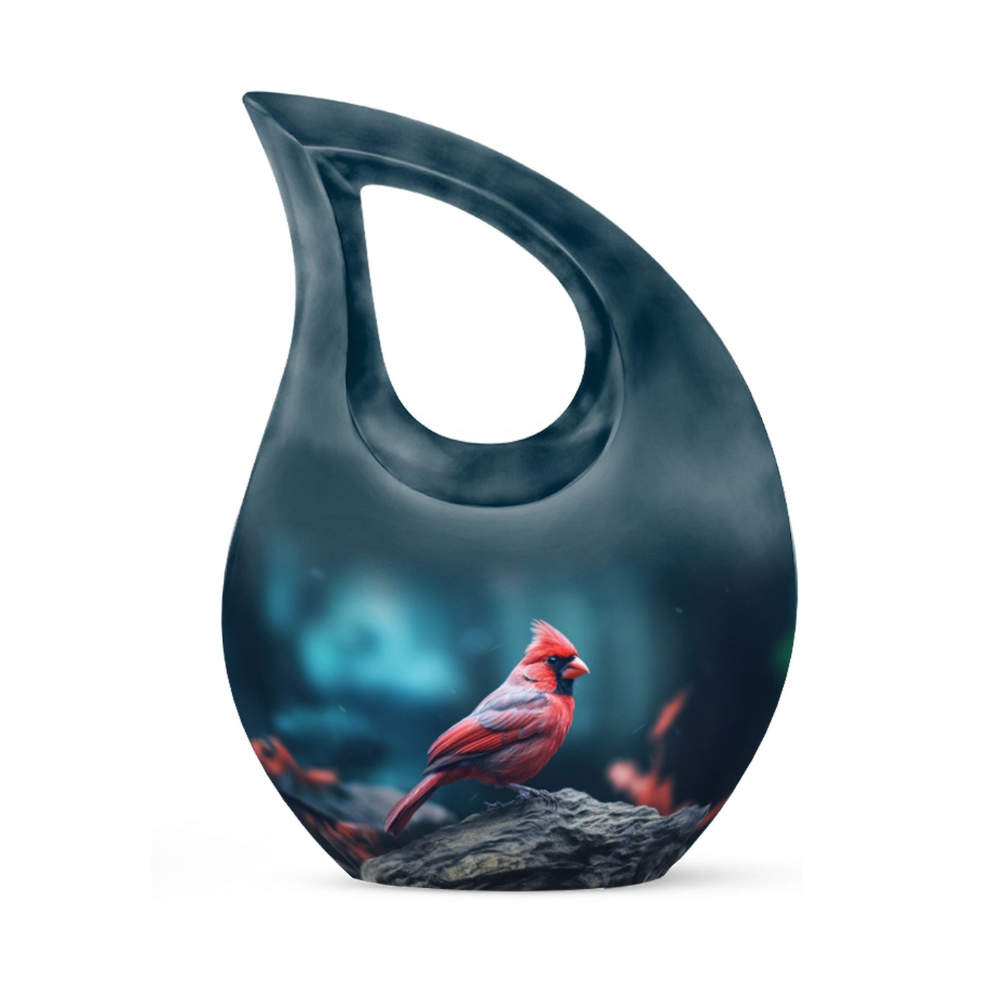 Cardinal Bird themed Cross Drop design memorial urn