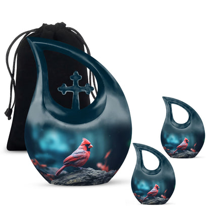 Cardinal Bird themed Cross Drop design memorial urn