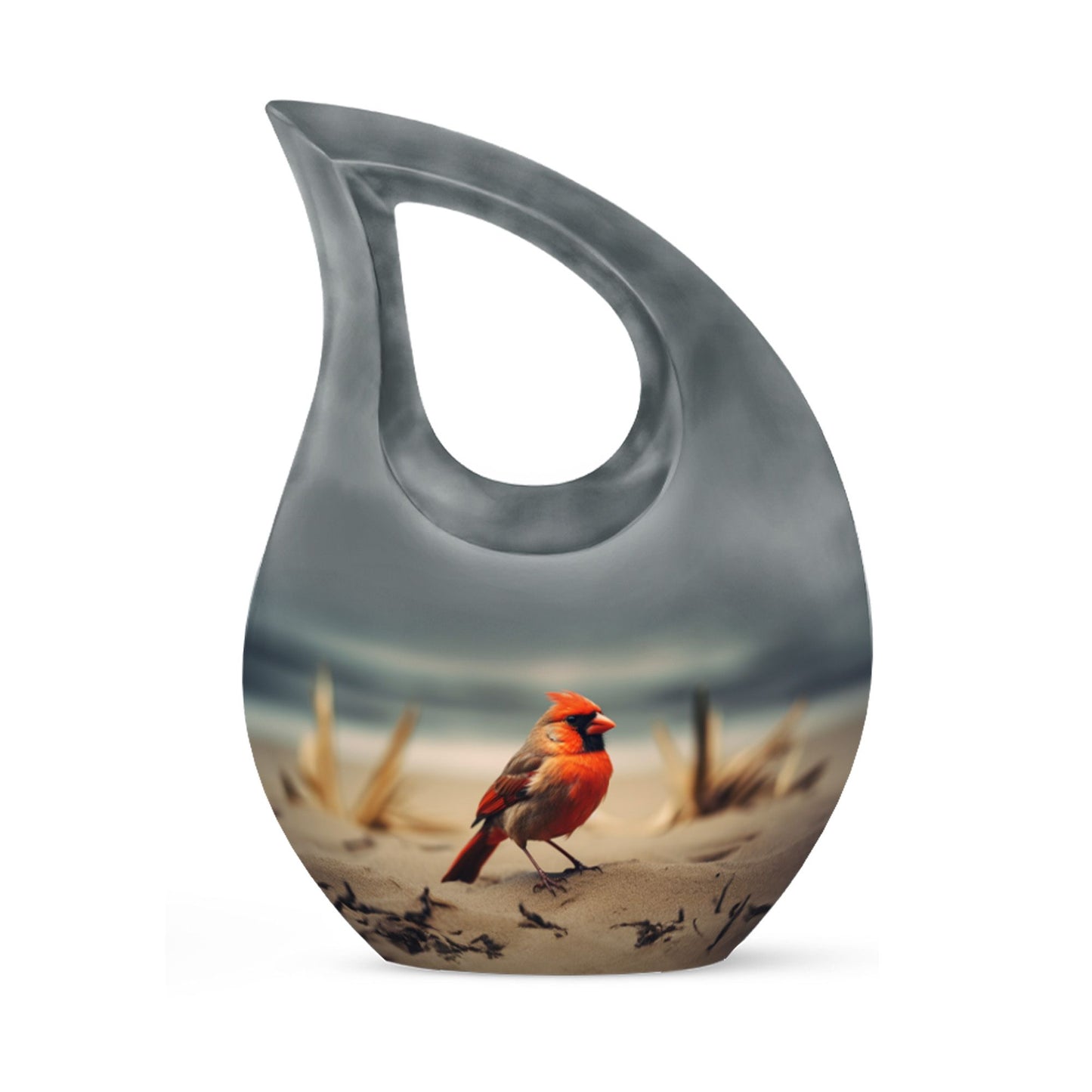 Cardinal Bird themed Cross Drop urn 