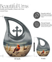 Cardinal Bird themed Cross Drop urn 