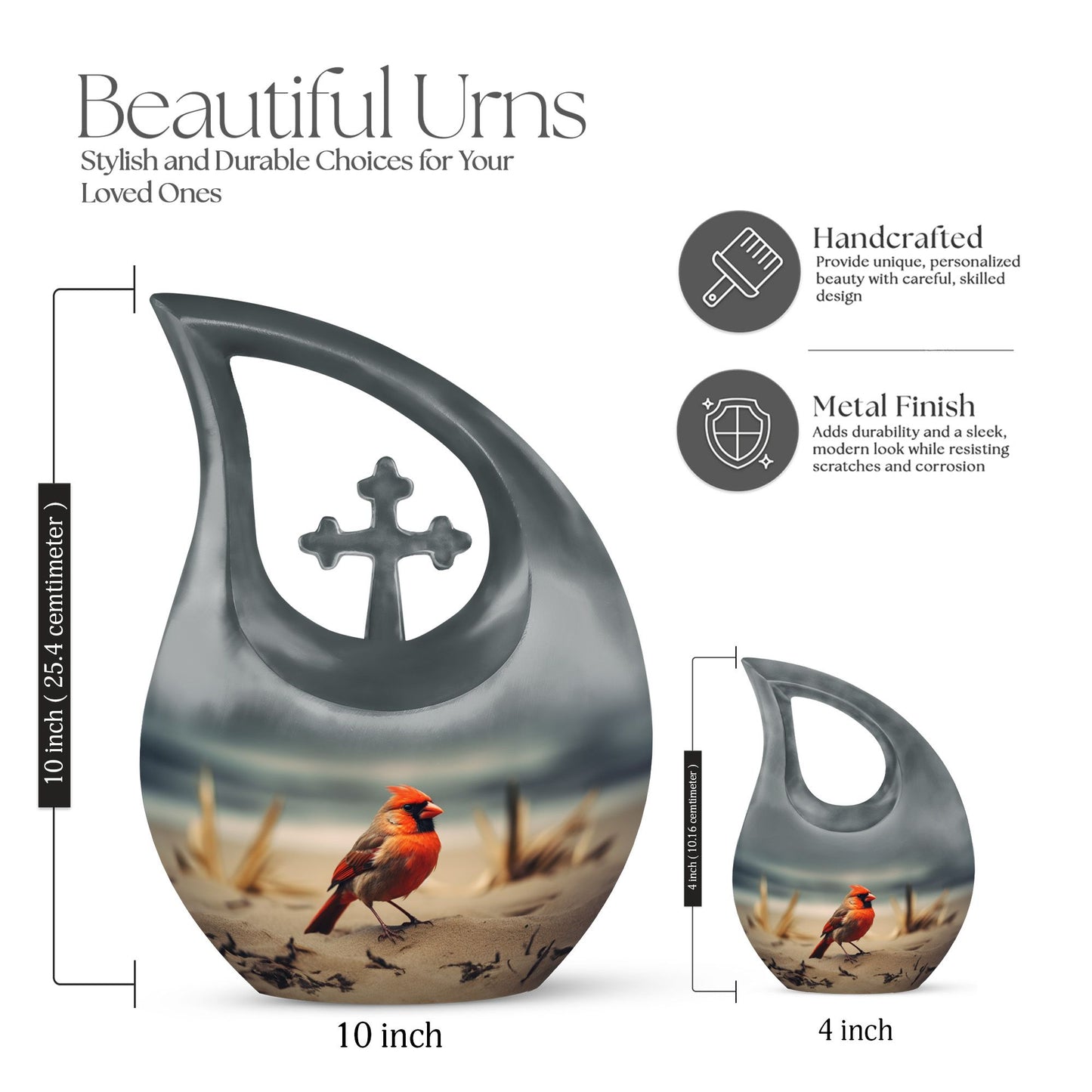 Cardinal Bird themed Cross Drop urn 