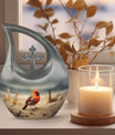 Cardinal Bird themed Cross Drop urn 