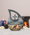 Cardinal Bird themed Cross Drop urn 