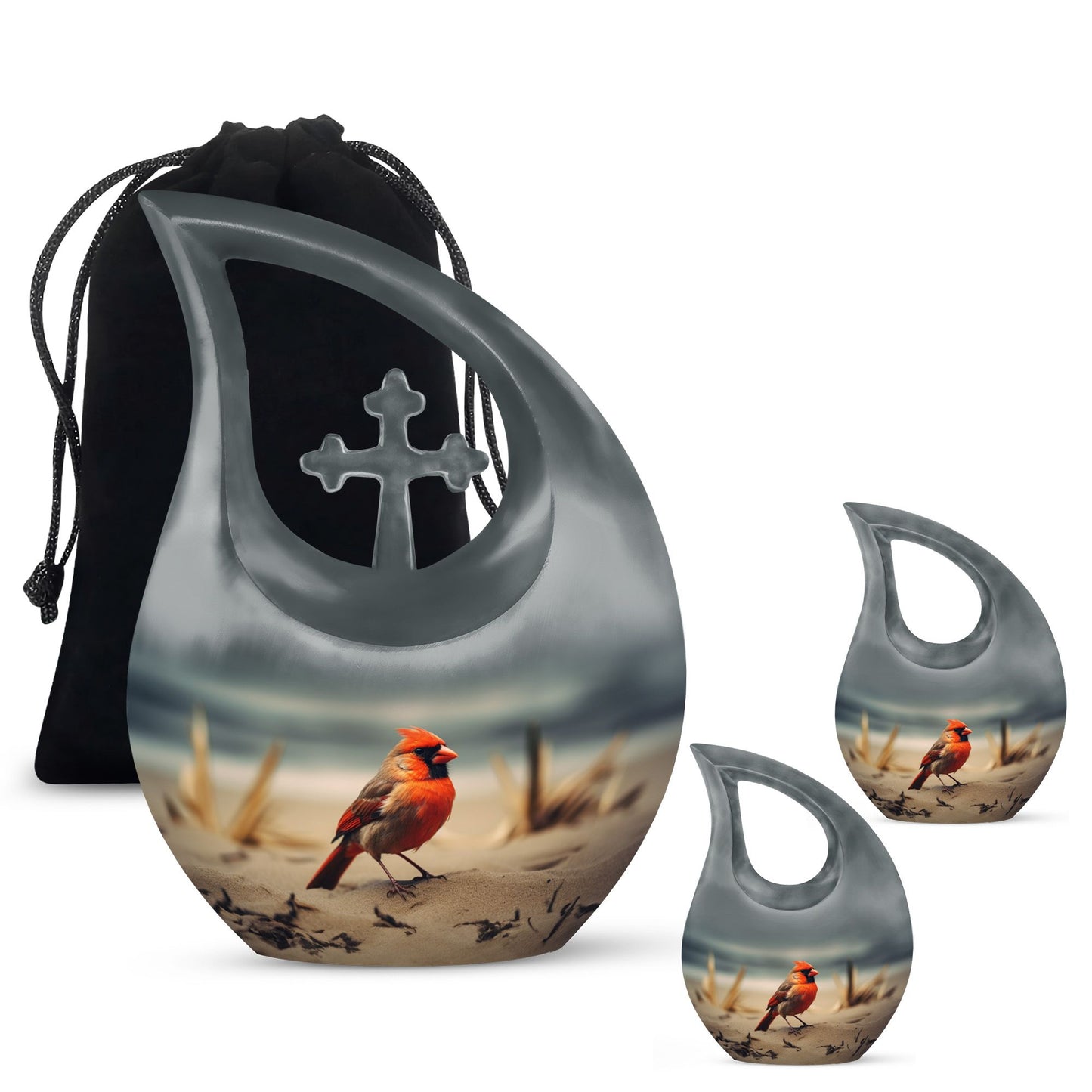Cardinal Bird themed Cross Drop urn 