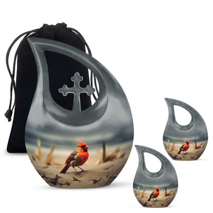 Cardinal Bird themed Cross Drop urn 