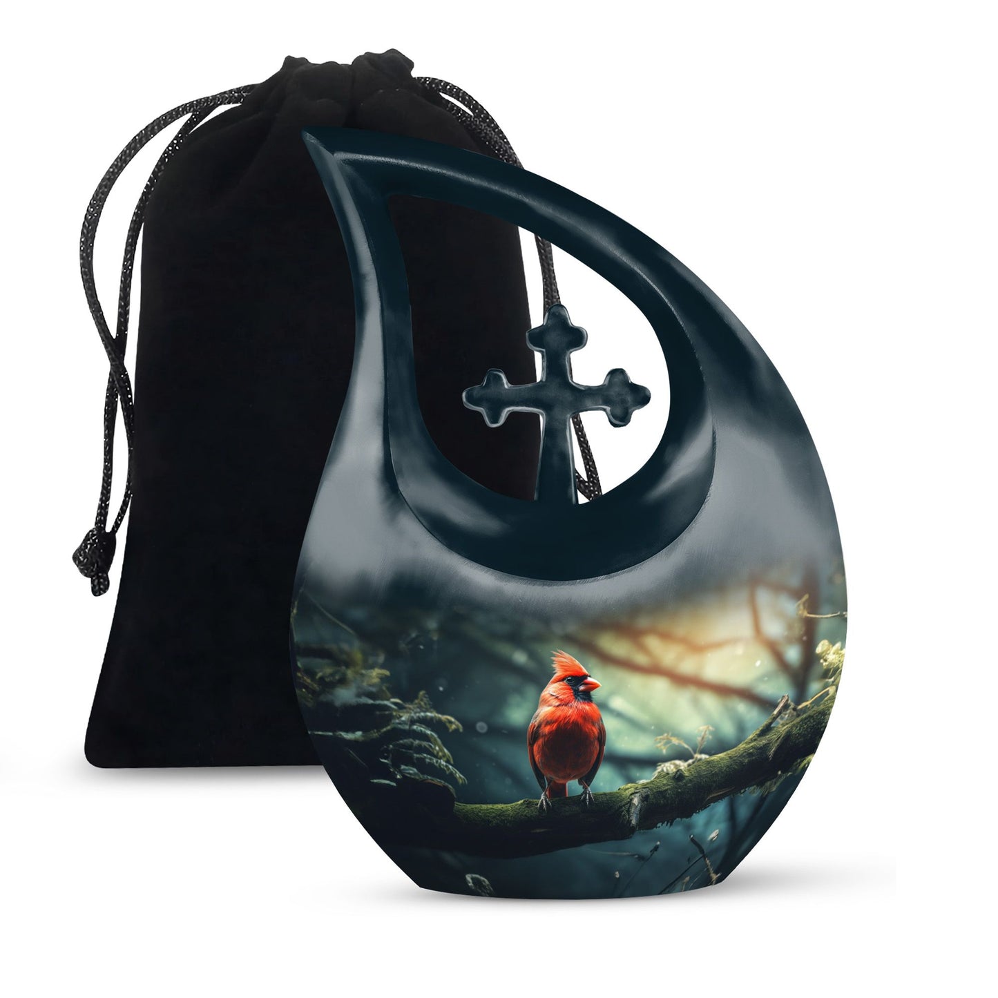 Cross Drop design Cardinal Bird Urn 