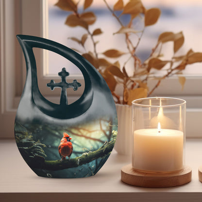 Cross Drop design Cardinal Bird Urn 