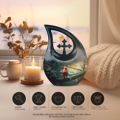 Cross Drop design Cardinal Bird Urn 
