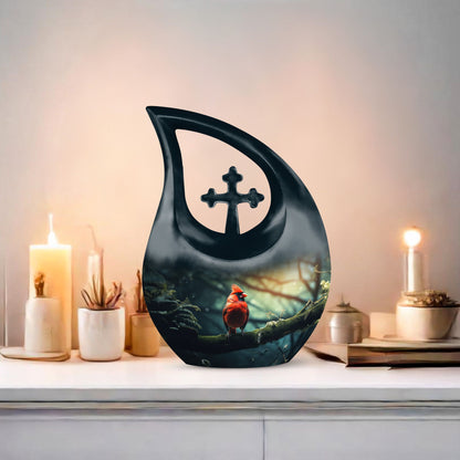 Cross Drop design Cardinal Bird Urn 