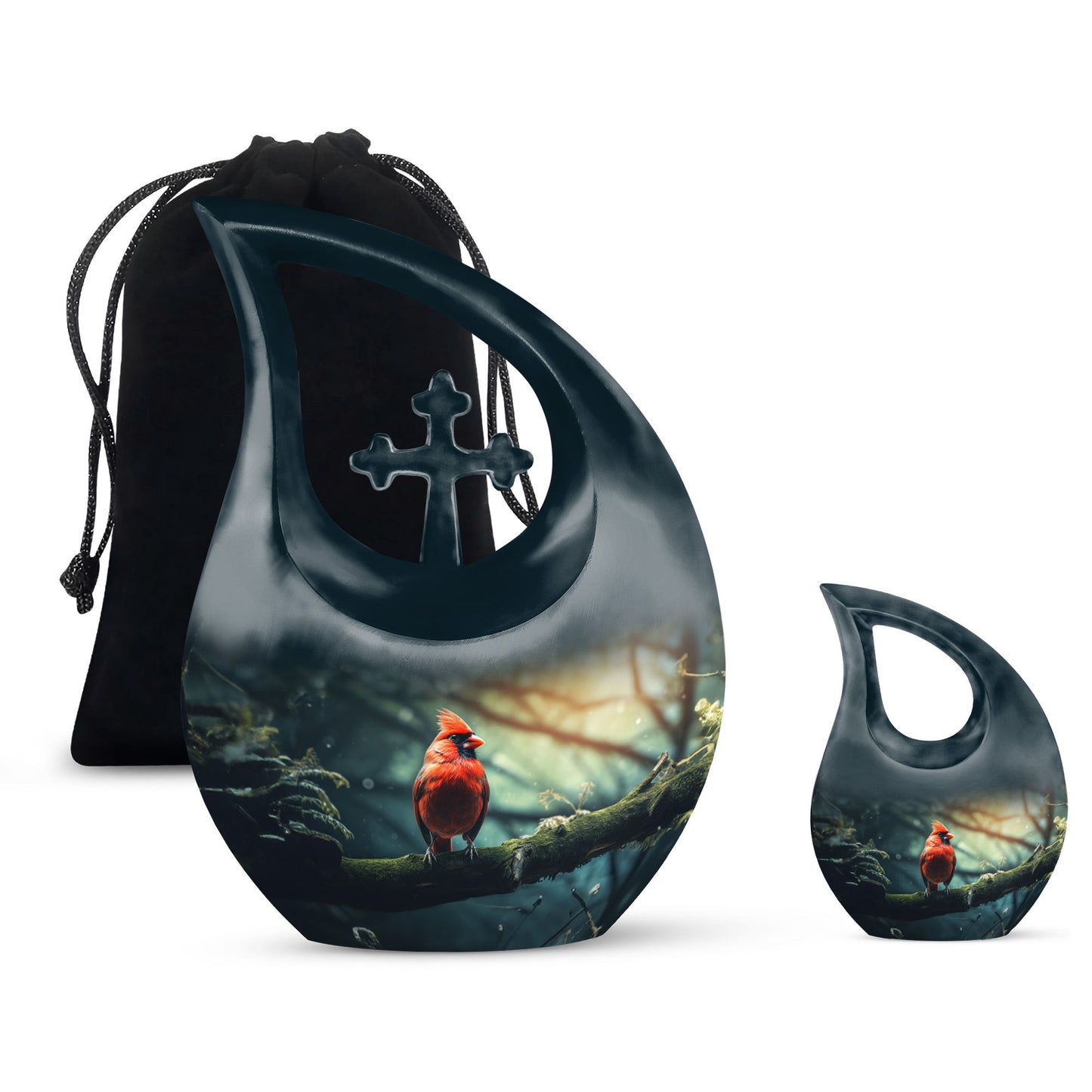 Cross Drop design Cardinal Bird Urn 