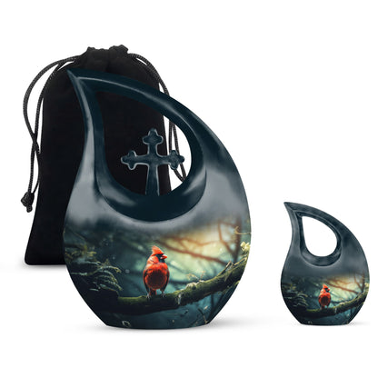 Cross Drop design Cardinal Bird Urn 