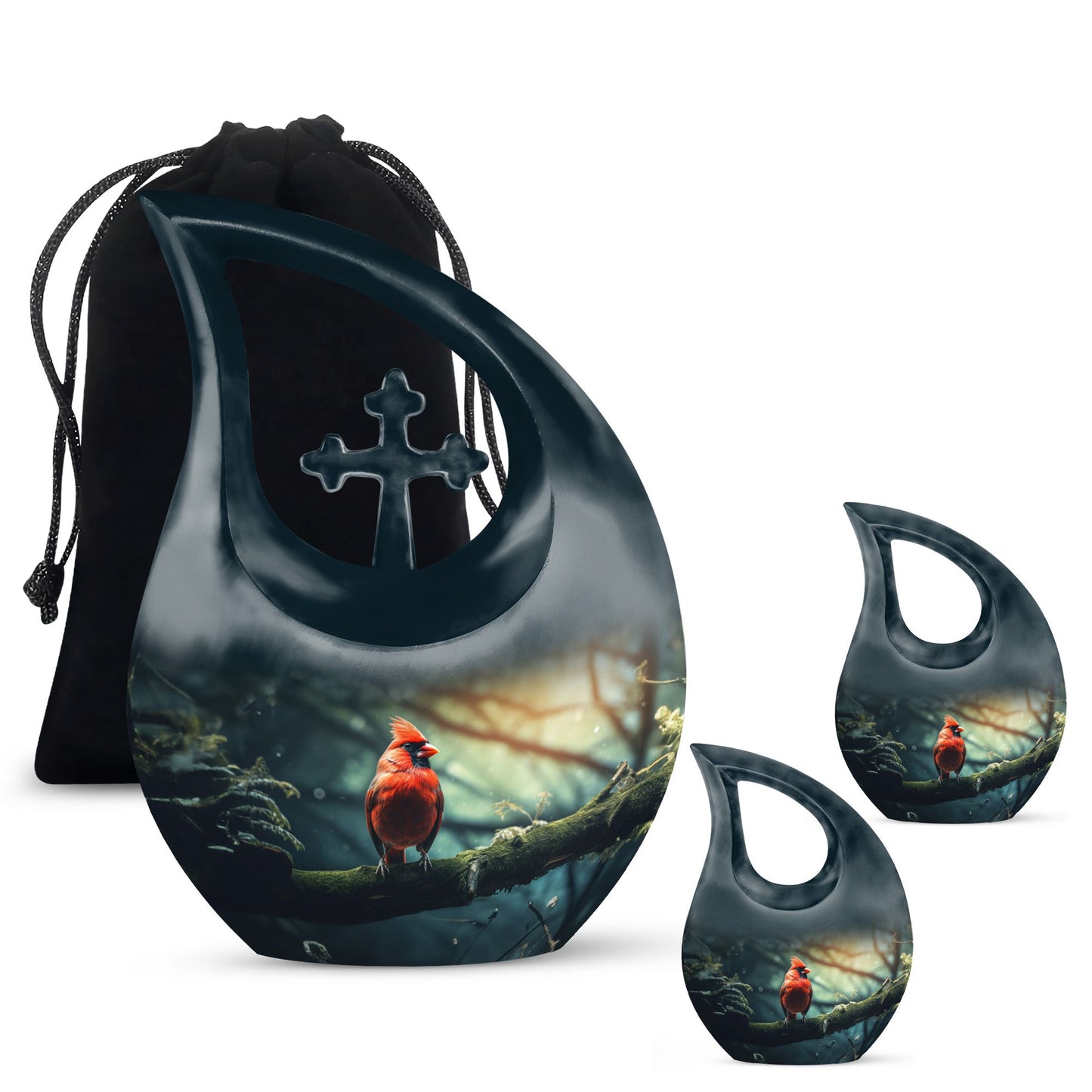 Cross Drop design Cardinal Bird Urn 