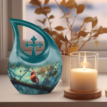 Cardinal Bird-themed Cross Drop Flying Bird Urn