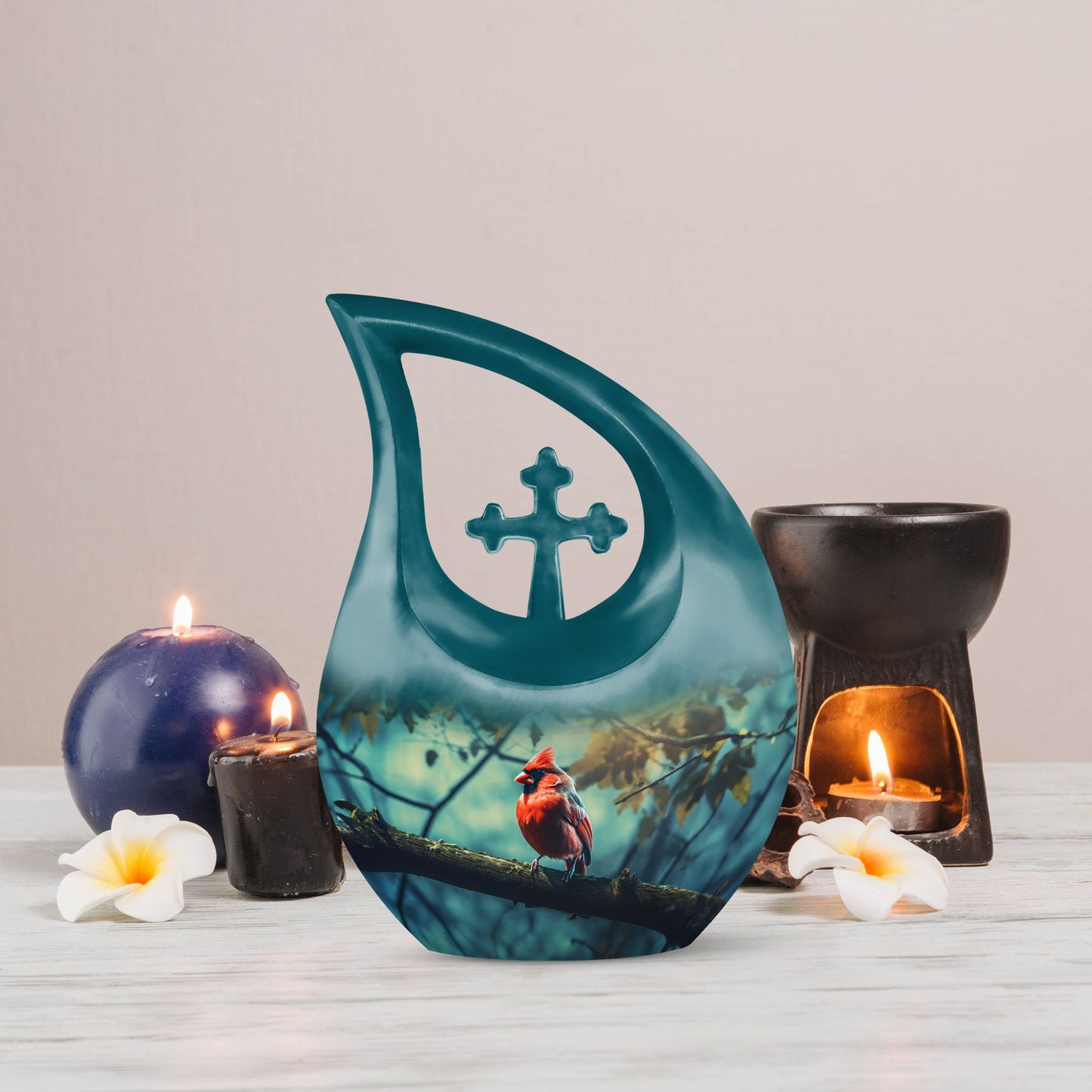 Cardinal Bird-themed Cross Drop Flying Bird Urn