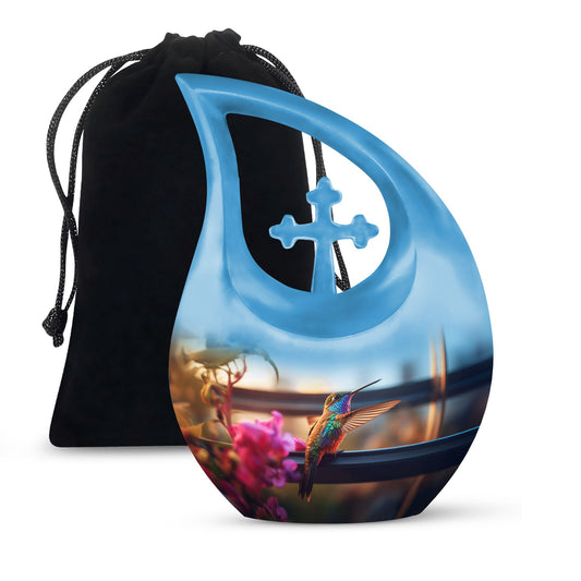 10 inch Blue Humming Bird Urn 