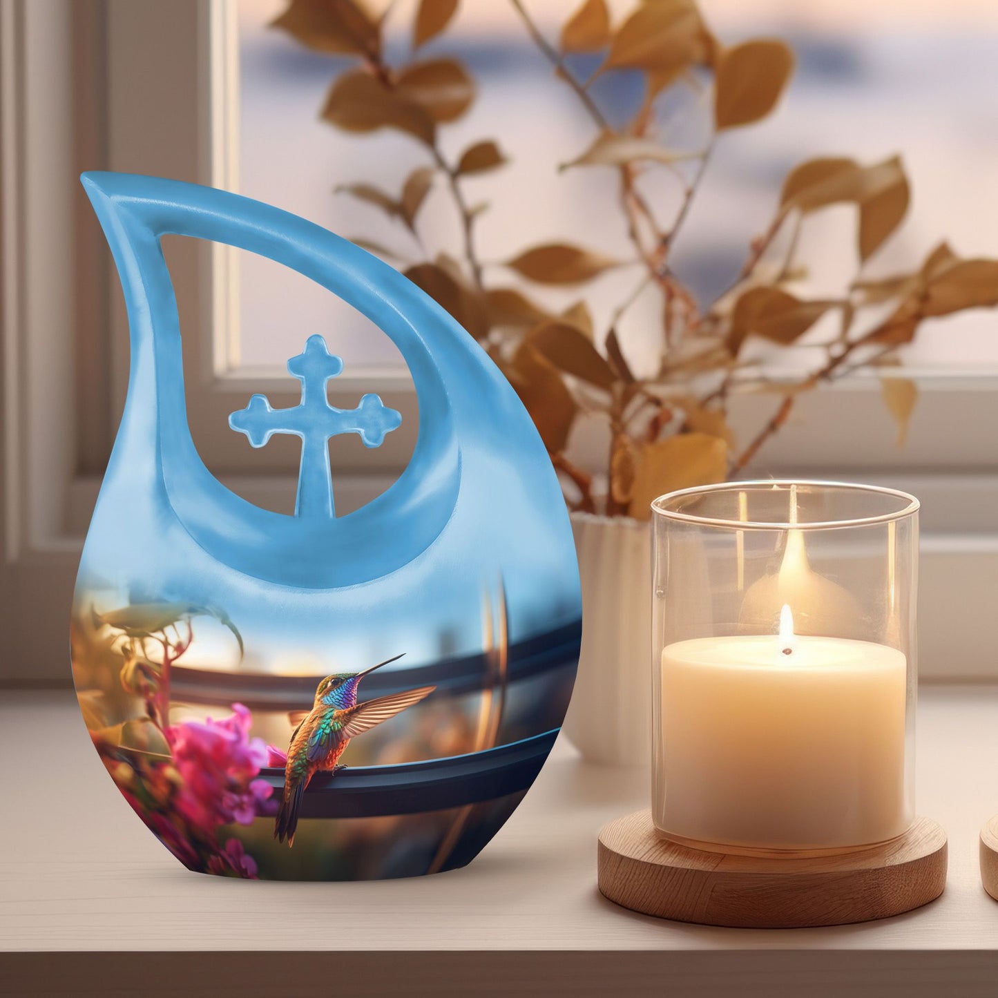 10 inch Blue Humming Bird Urn 