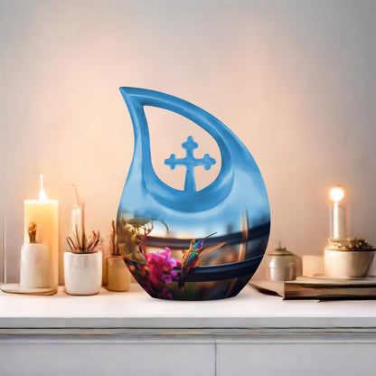 10 inch Blue Humming Bird Urn 