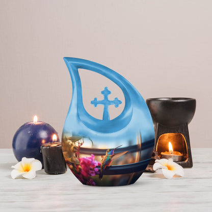 10 inch Blue Humming Bird Urn 