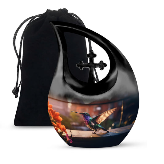 10 Inch Blue Hummingbird Cross Drop Large Urn 