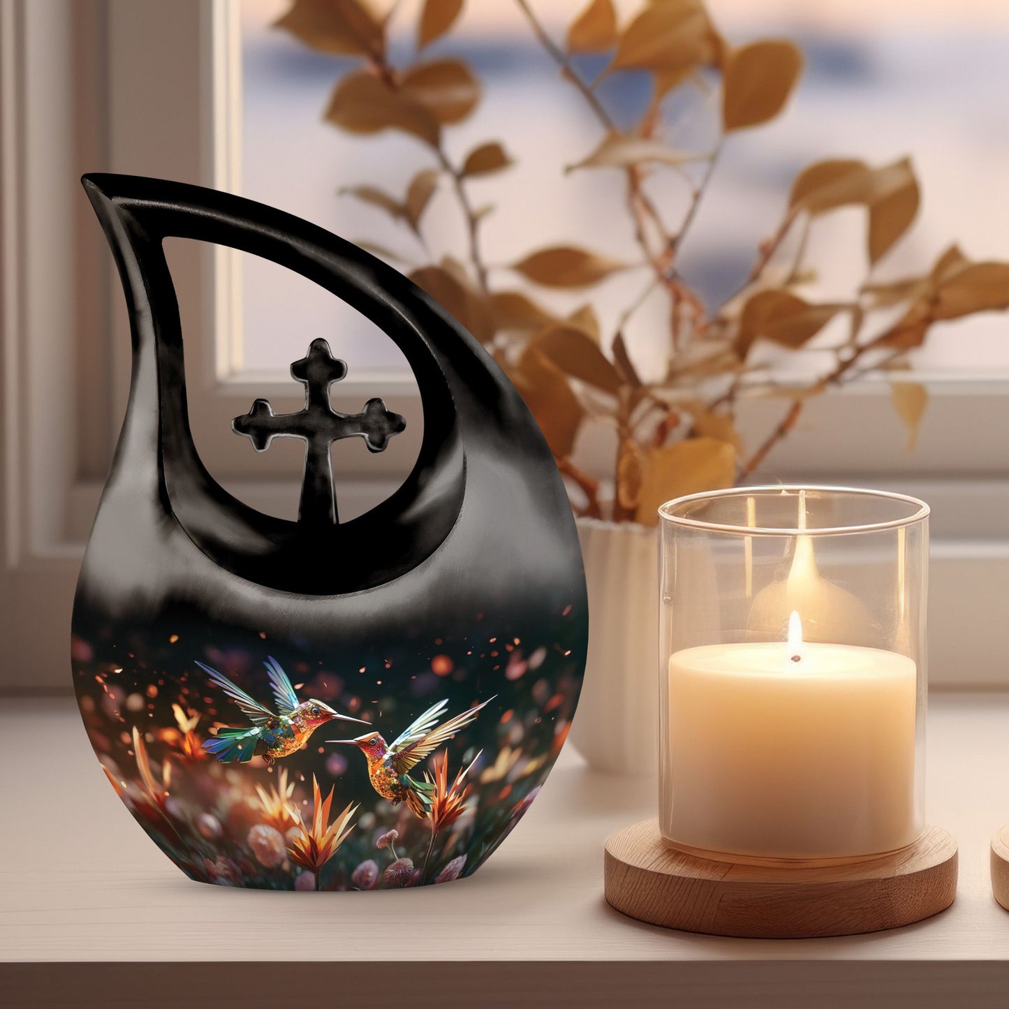 10 Inch Personalized Cross Drop Humming Bird Urn 