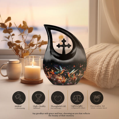 10 Inch Personalized Cross Drop Humming Bird Urn 