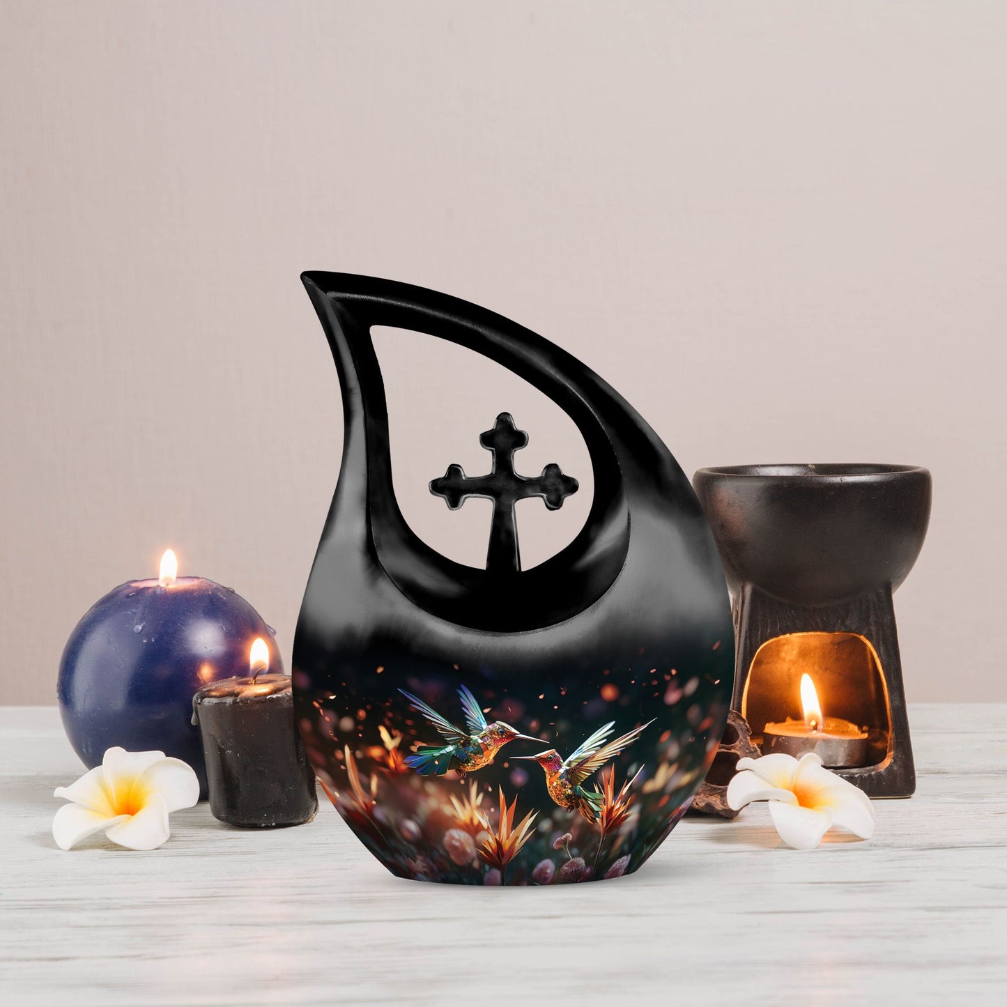 10 Inch Personalized Cross Drop Humming Bird Urn 