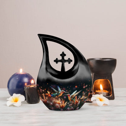 10 Inch Personalized Cross Drop Humming Bird Urn 