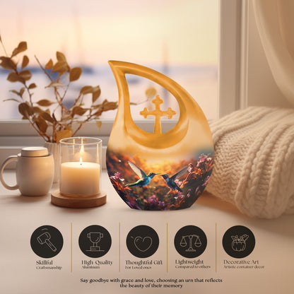 10-inch Humming Bird themed Cross Drop memorial urn