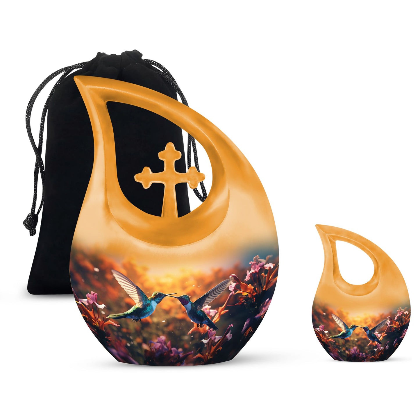 10-inch Humming Bird themed Cross Drop memorial urn