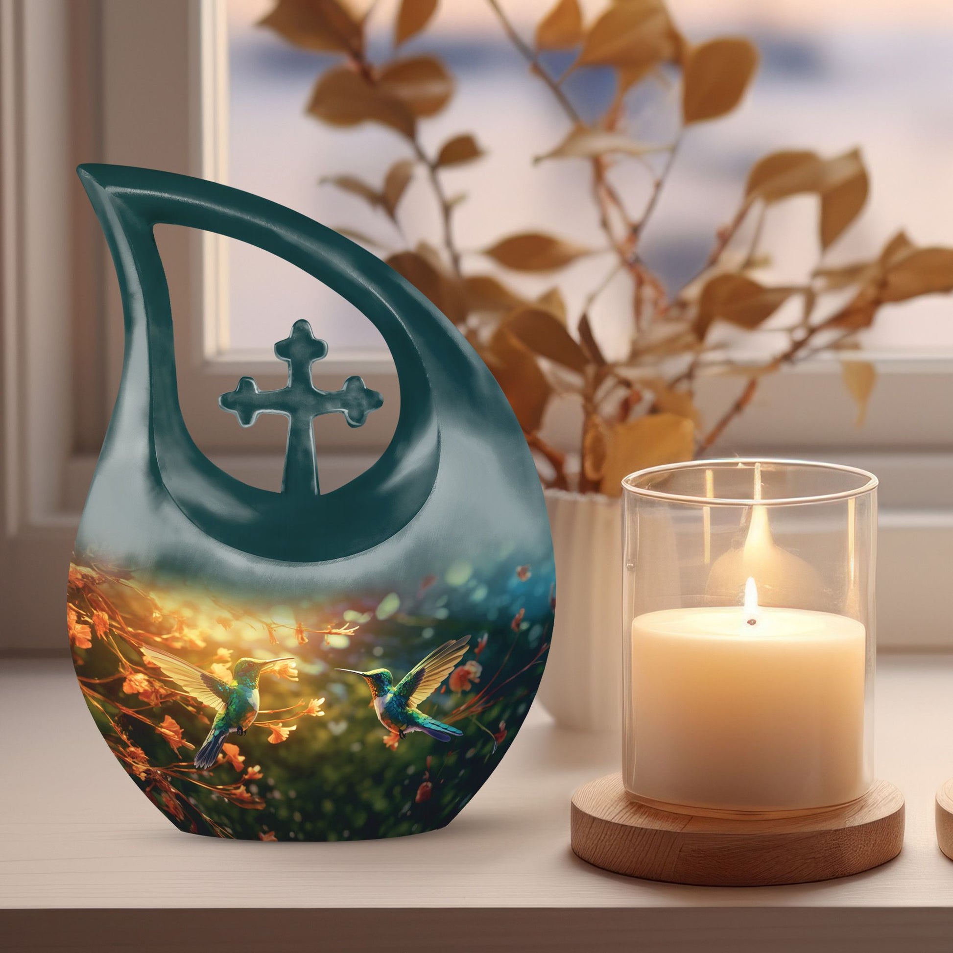 Large 10-inch Humming Bird-themed Memorial Urn 