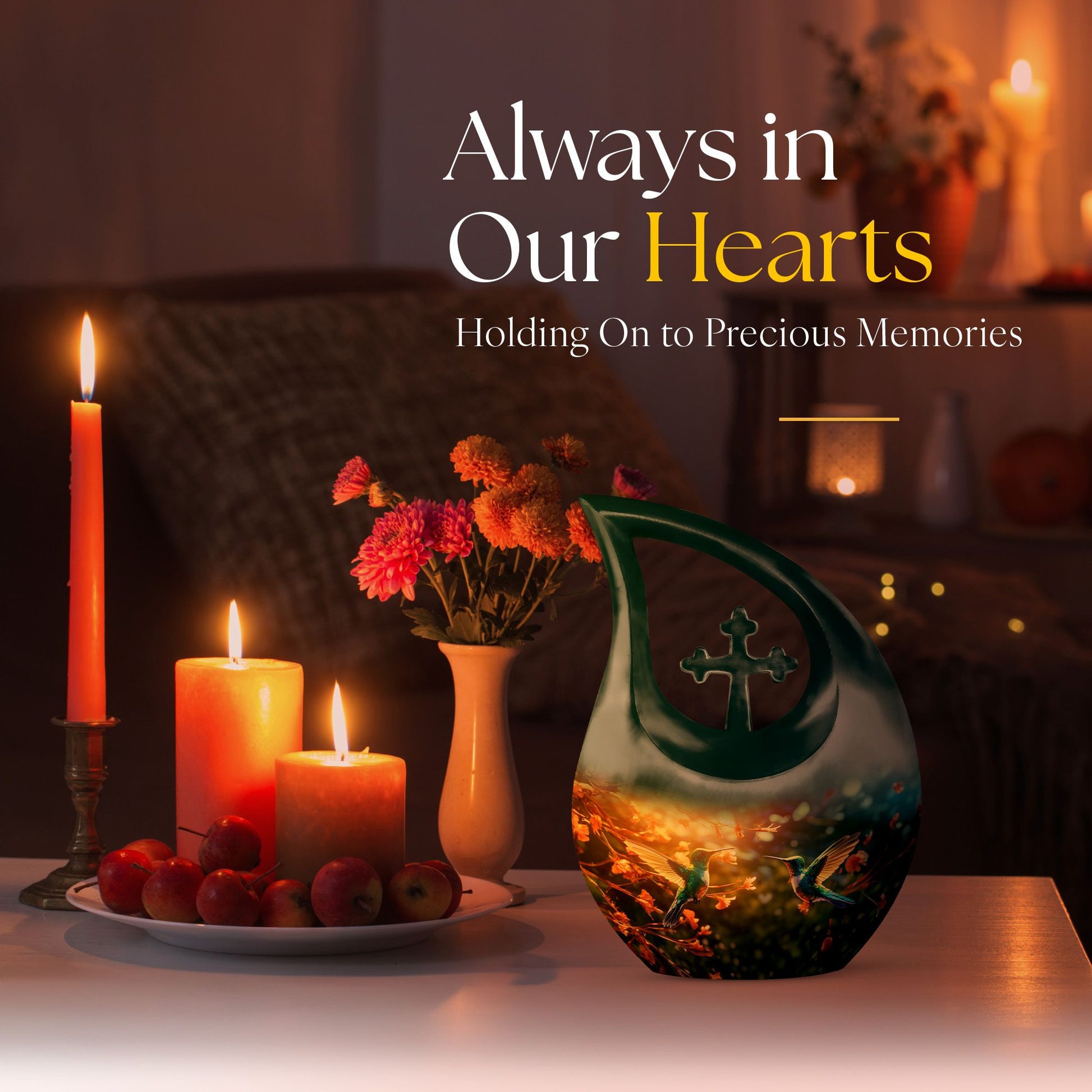 Large 10-inch Humming Bird-themed Memorial Urn 