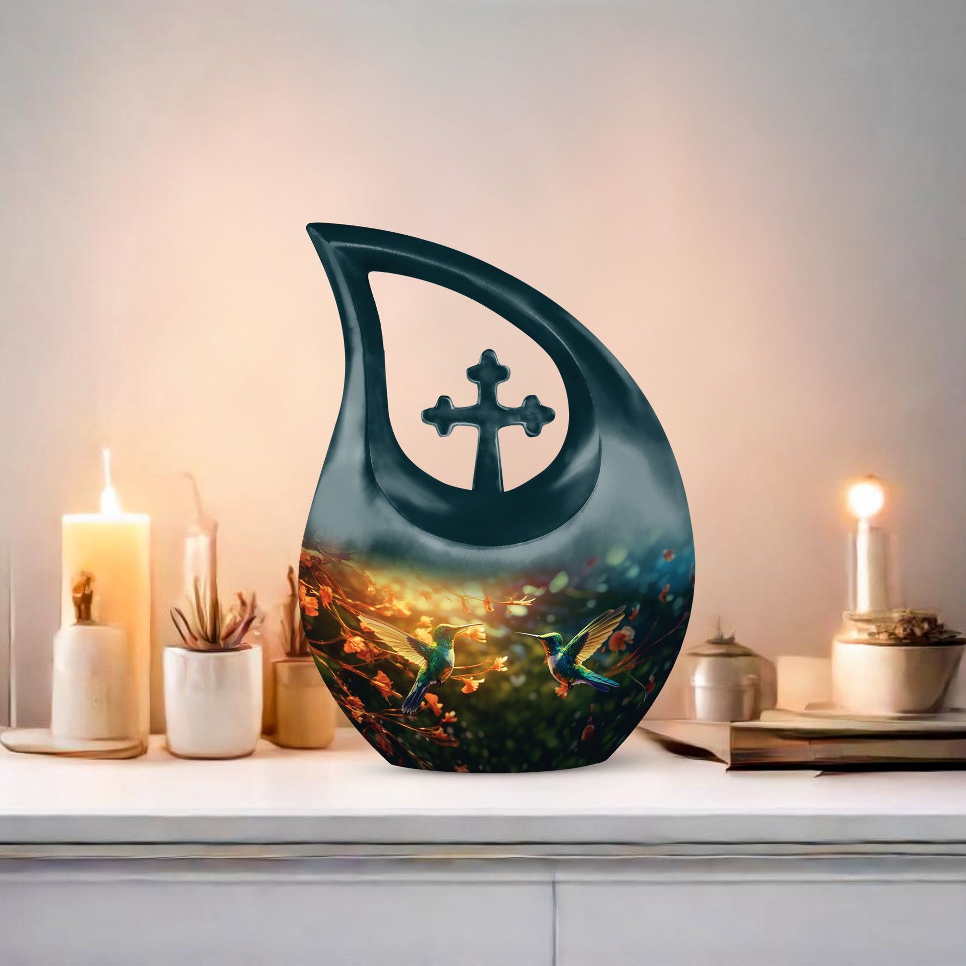 Large 10-inch Humming Bird-themed Memorial Urn 