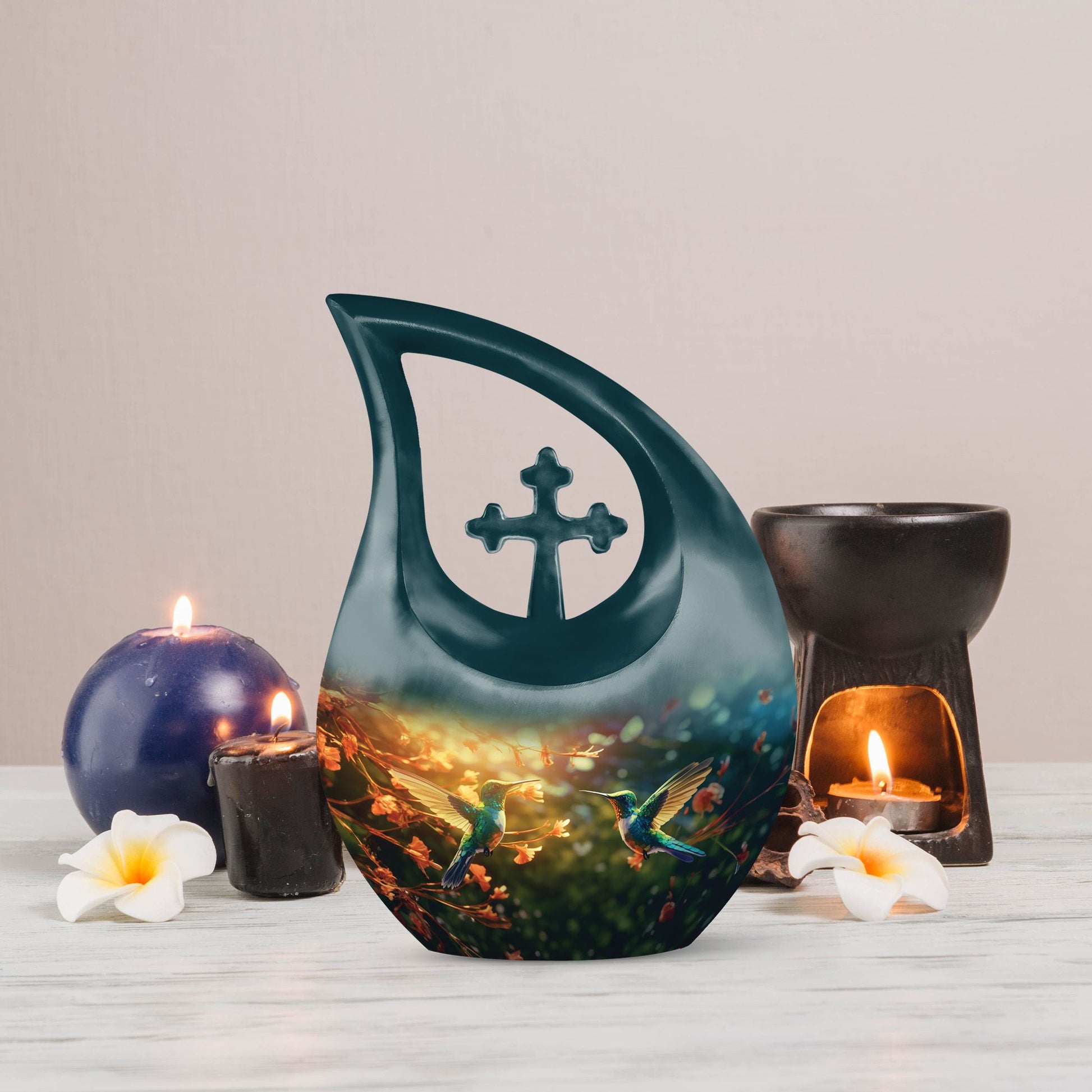 Large 10-inch Humming Bird-themed Memorial Urn 