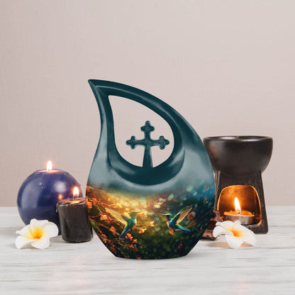 Large 10-inch Humming Bird-themed Memorial Urn 