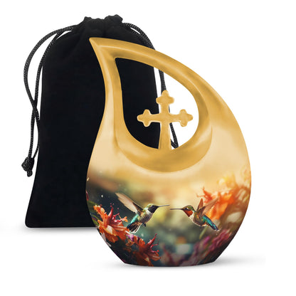 10-inch Cremation Hummingbird Cross Drop urn