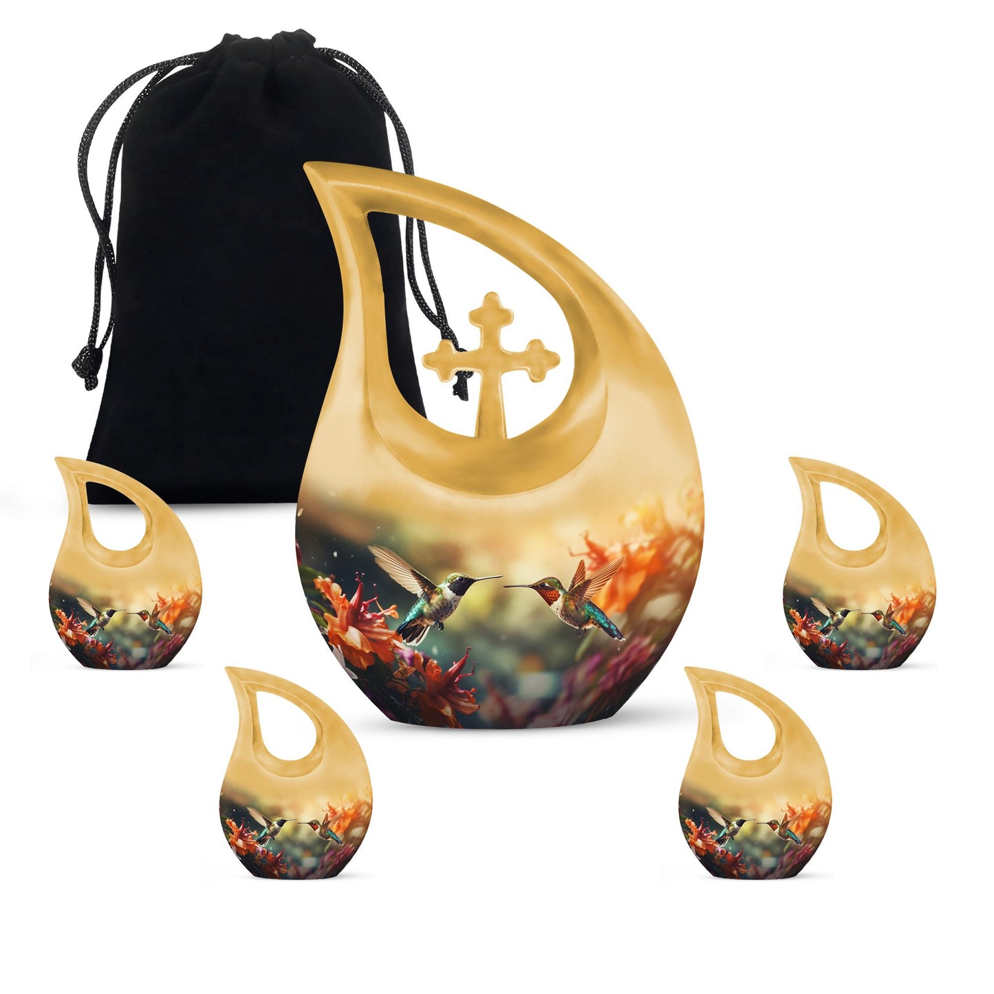10-inch Cremation Hummingbird Cross Drop urn