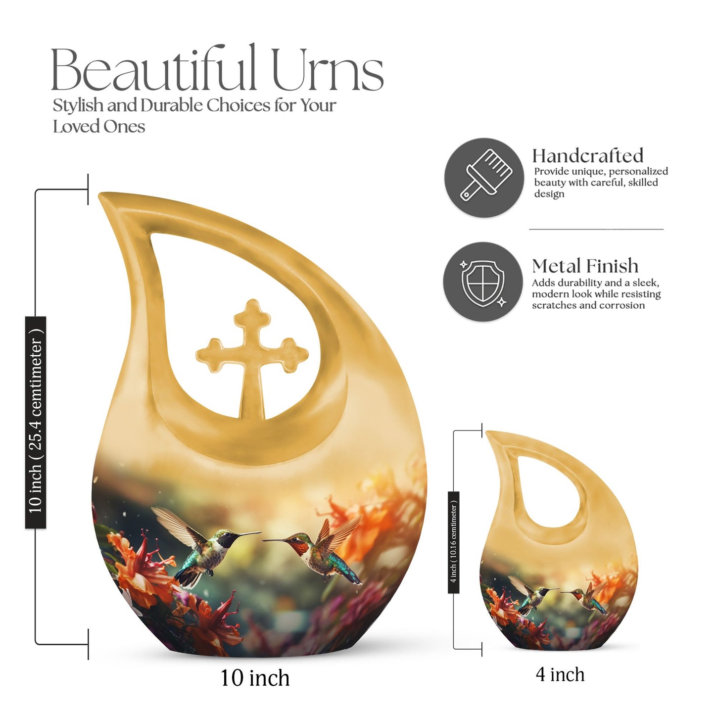10-inch Cremation Hummingbird Cross Drop urn