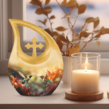 10-inch Cremation Hummingbird Cross Drop urn