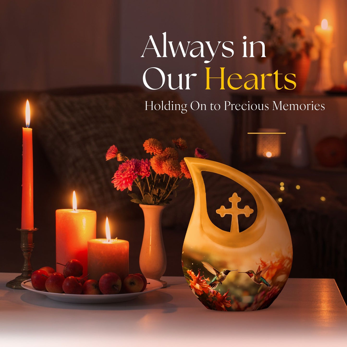 10-inch Cremation Hummingbird Cross Drop urn