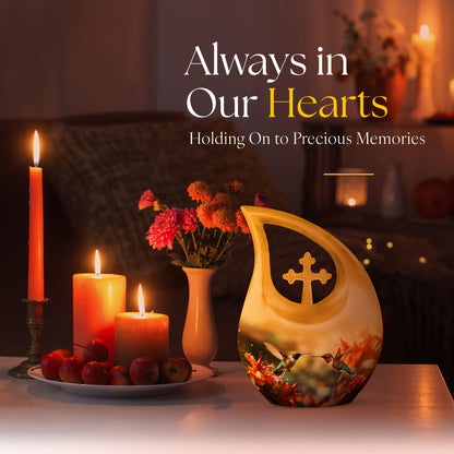 10-inch Cremation Hummingbird Cross Drop urn