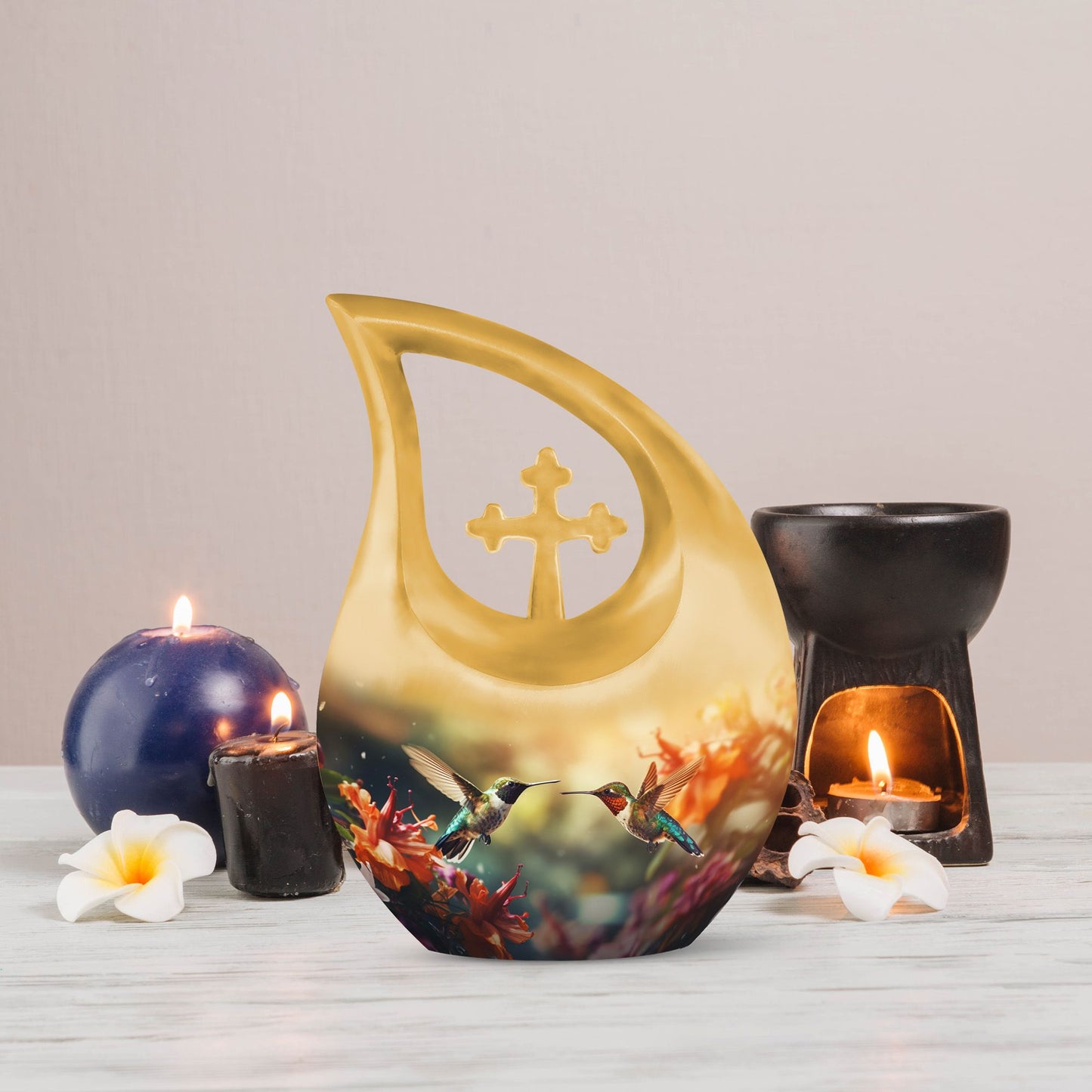 10-inch Cremation Hummingbird Cross Drop urn