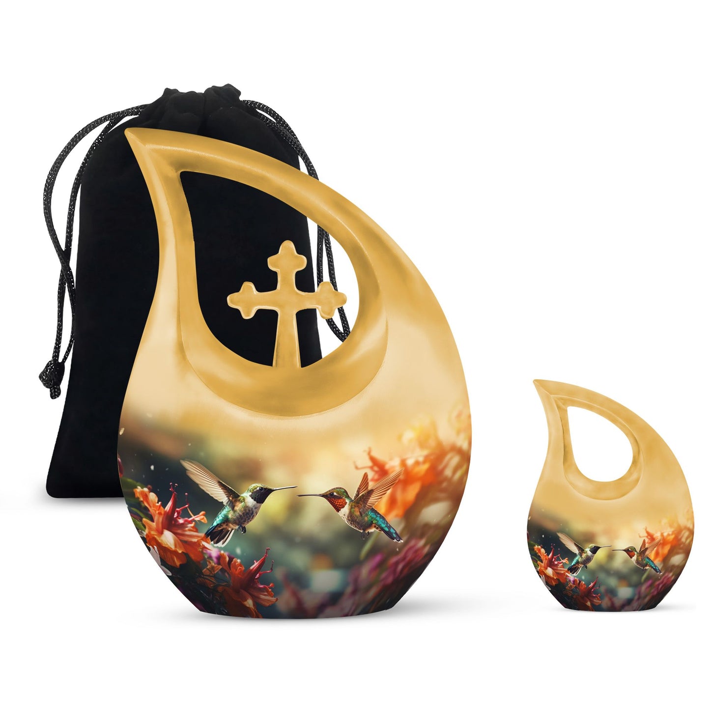 10-inch Cremation Hummingbird Cross Drop urn