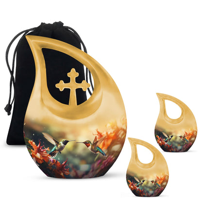 10-inch Cremation Hummingbird Cross Drop urn
