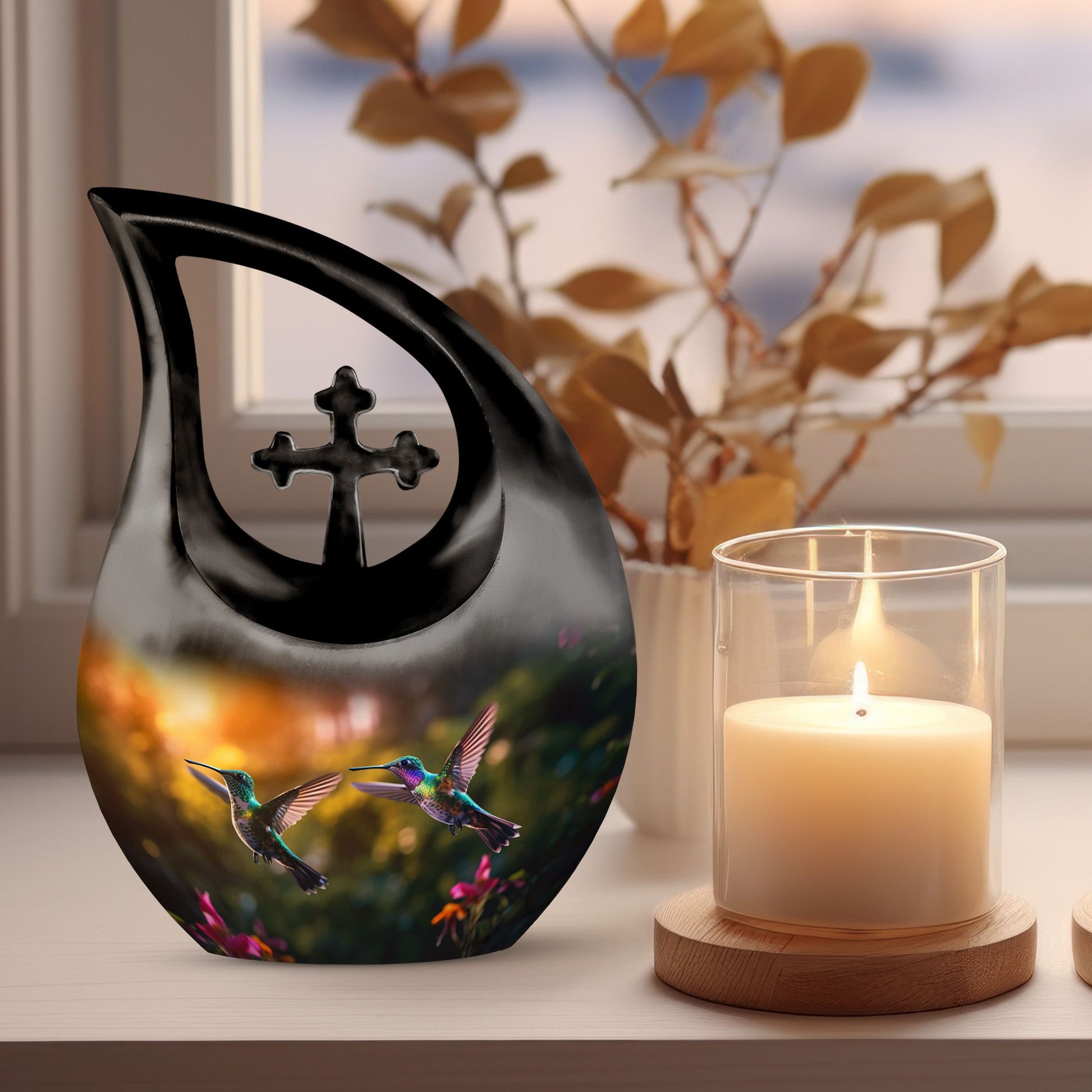 10 Inch Blue Hummingbird Urn