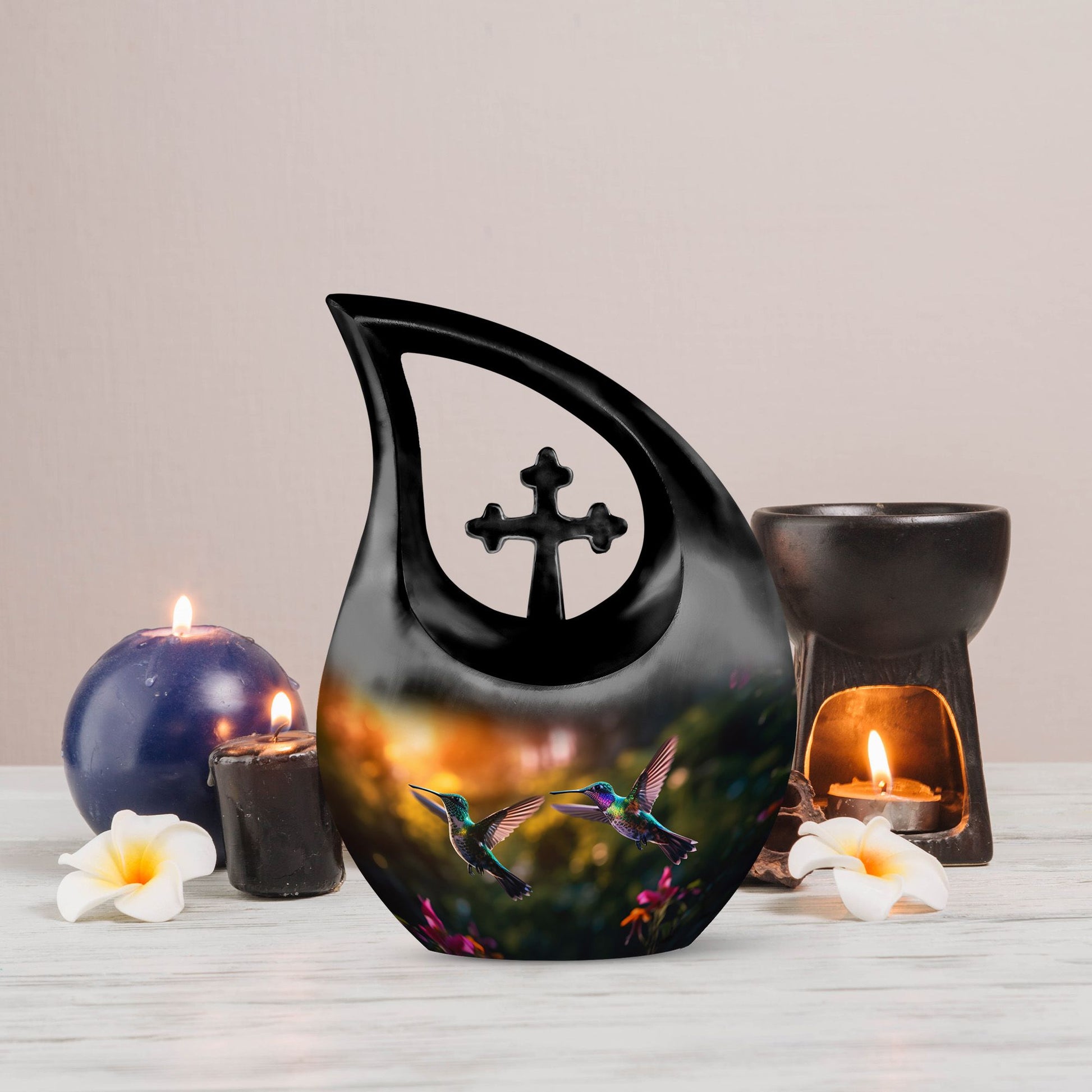 10 Inch Blue Hummingbird Urn