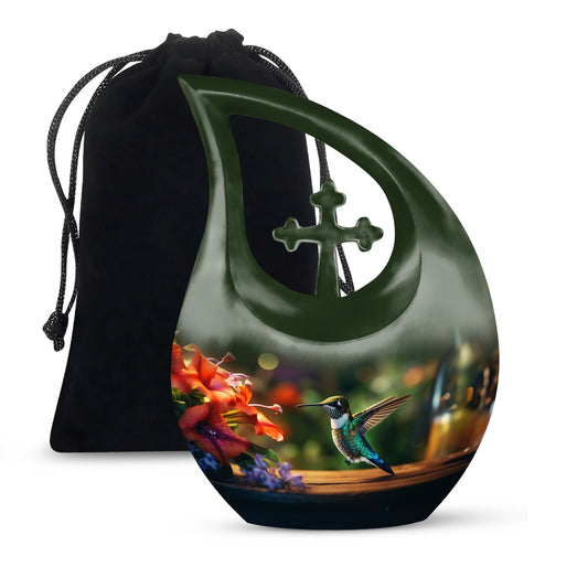 10-inch Wooden Humming Bird Urn, 